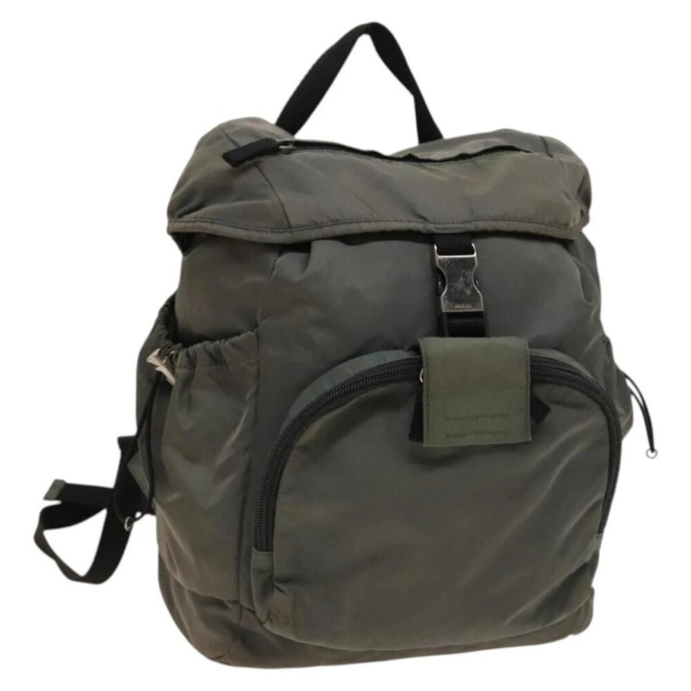 PRADA Backpack Nylon Khaki Silver Auth bs27852